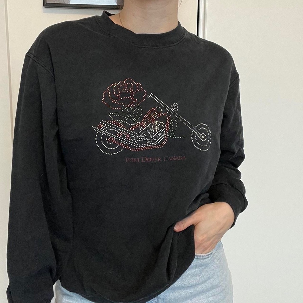 Vintage motorcycle rhinestone crewneck